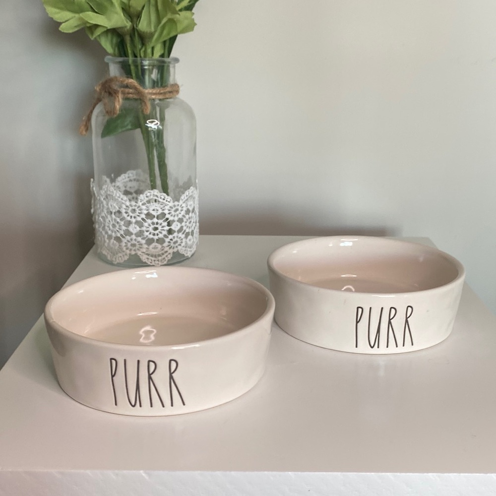 Two RAE DUNN “PURR” Pet Bowls